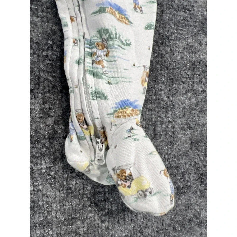 Ralph Lauren Polo Bear Golf Tennis Footed One-Piece Sleeper 9M - EUC